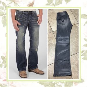 🌺 AFFLICTION COPPER DENIUM BLUE JEANS MEN PANTS CONSTRUCTION BOOTCUT GUY WORKER